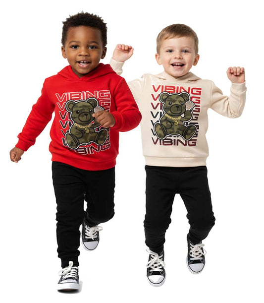 Toddler Boys Bear Vibing Hoodie & Jogger Set – S1OPE “Screen Print” - 8192902