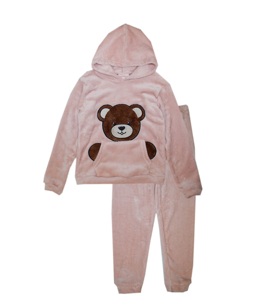 GIRLS PINK Teddy Bear Applique Hoodie Woobie Jog Set-8609227