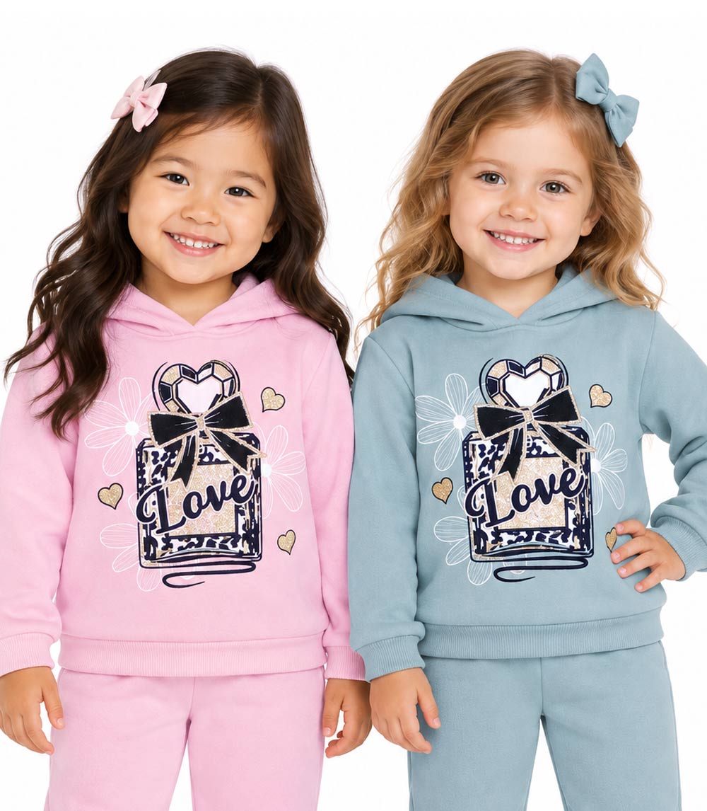 Girls “Love” Screen Hoodie & Jogger Set – Pink & Blue (Toddler 2T–5T) – 8611002