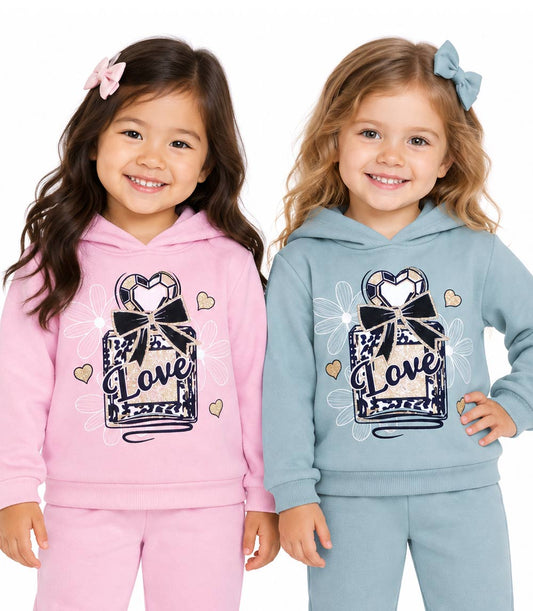 Girls “Love” Screen Hoodie & Jogger Set – Pink & Blue (Toddler 2T–5T) – 8611002