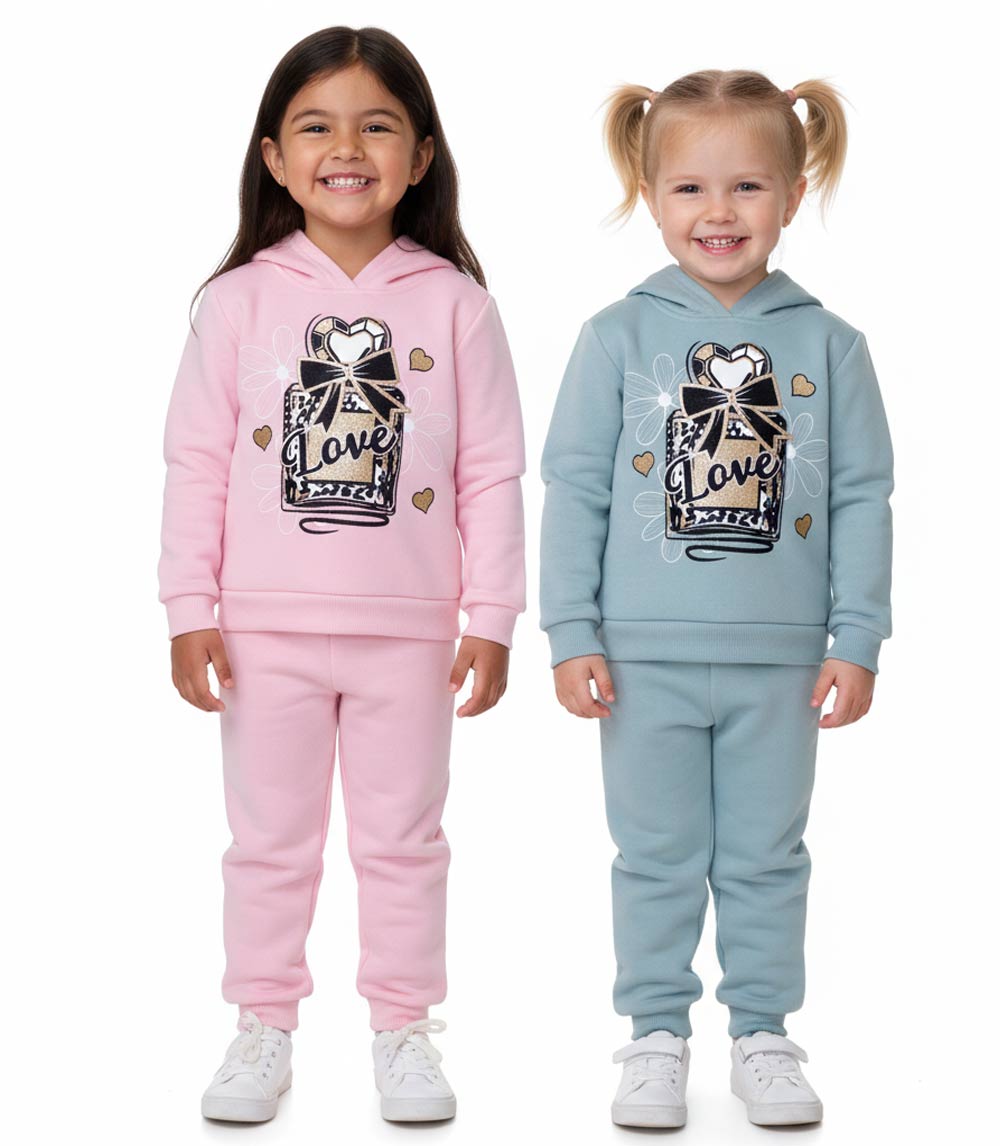 Conjunto deportivo con capucha y estampado de perro rosa para niña - 8618102