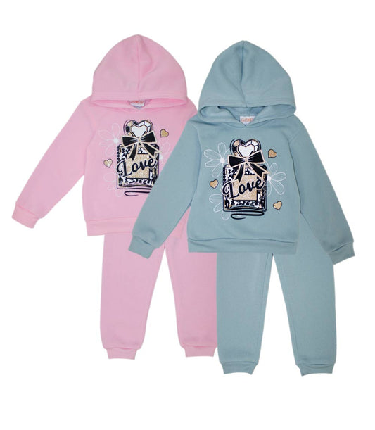 Conjunto deportivo con capucha y estampado de perro rosa para niña - 8618102