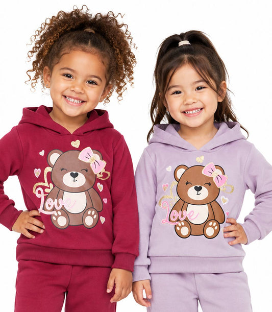 GIRLS PINK Teddy Bear Love Screen Hooded Pull Over Jogset-8615801