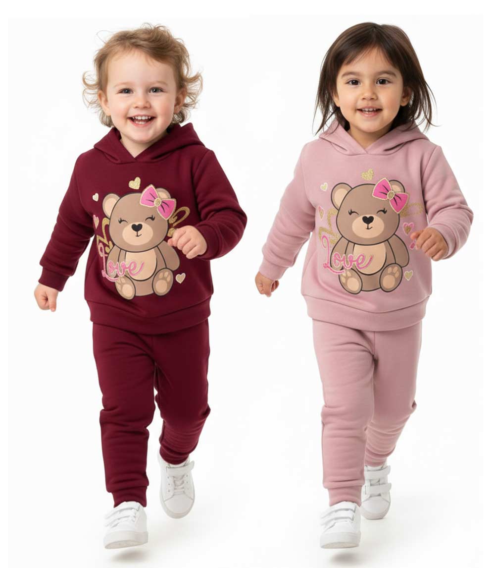 GIRLS PINK Teddy Bear Love Screen Hooded Pull Over Jogset-8615801