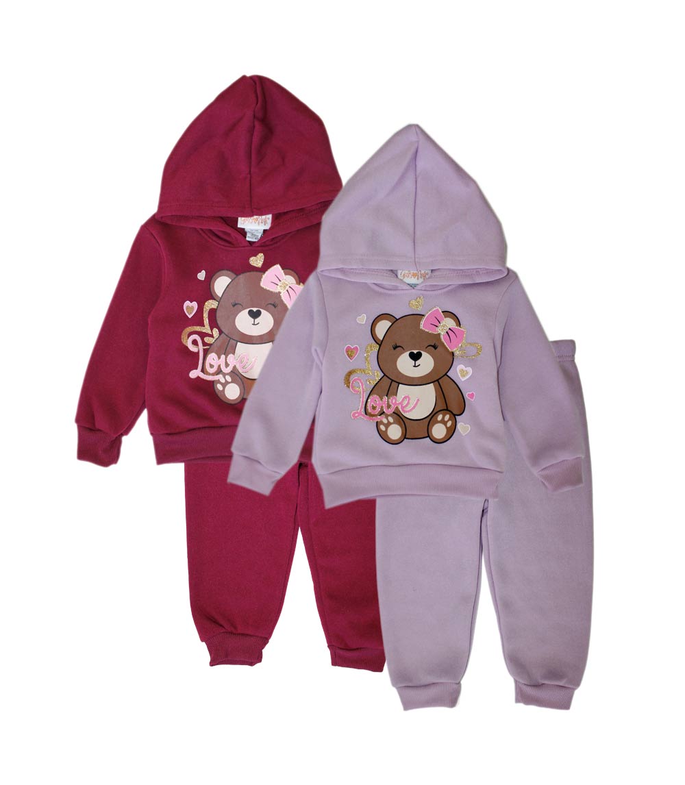 Conjunto deportivo con capucha y estampado de perro rosa para niña - 8618102
