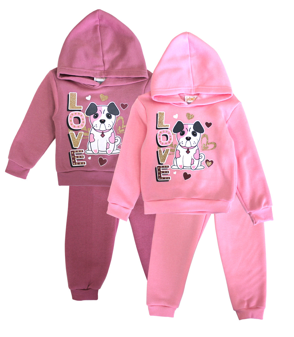 GIRLS PINK Dog Love Screen Hooded Pull Over Jogset-8618104