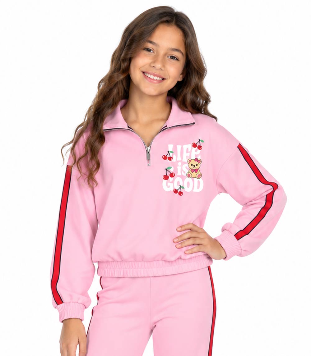 Conjunto deportivo con capucha y estampado de perro rosa para niña - 8618102