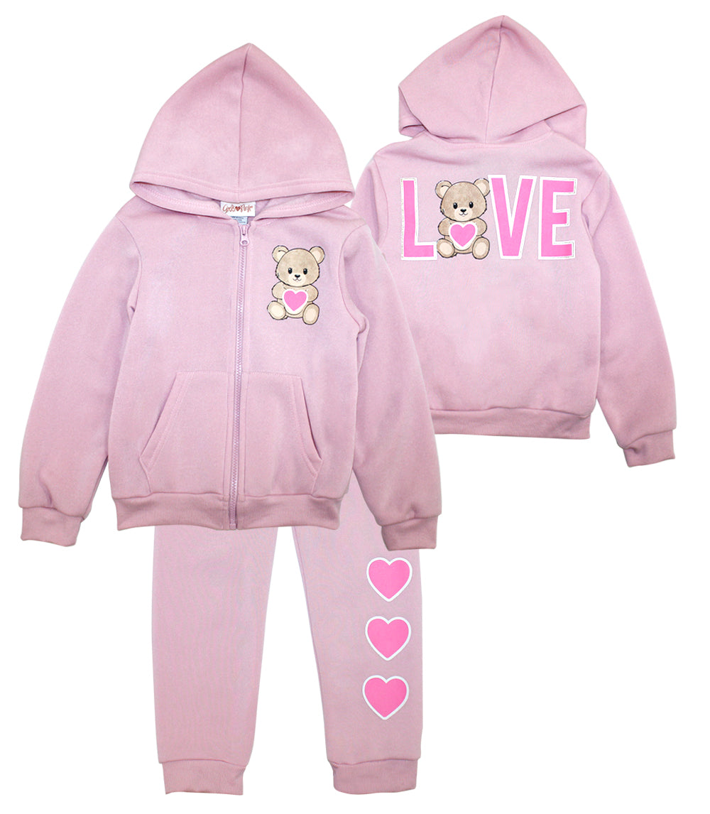 GIRLS PINK Bear Love Screen Hooded Pull Over Jogset-8629004