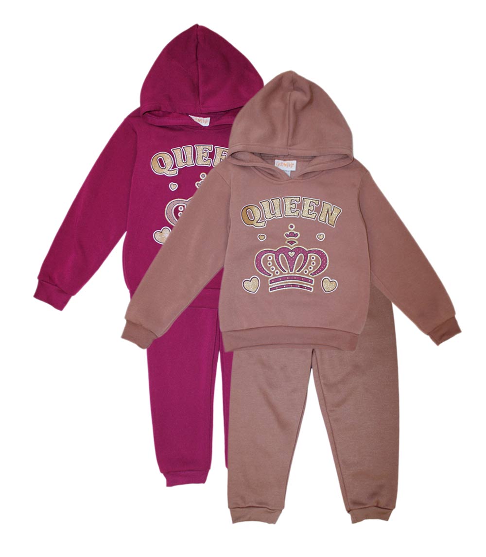 Conjunto deportivo con capucha y estampado de perro rosa para niña - 8618102