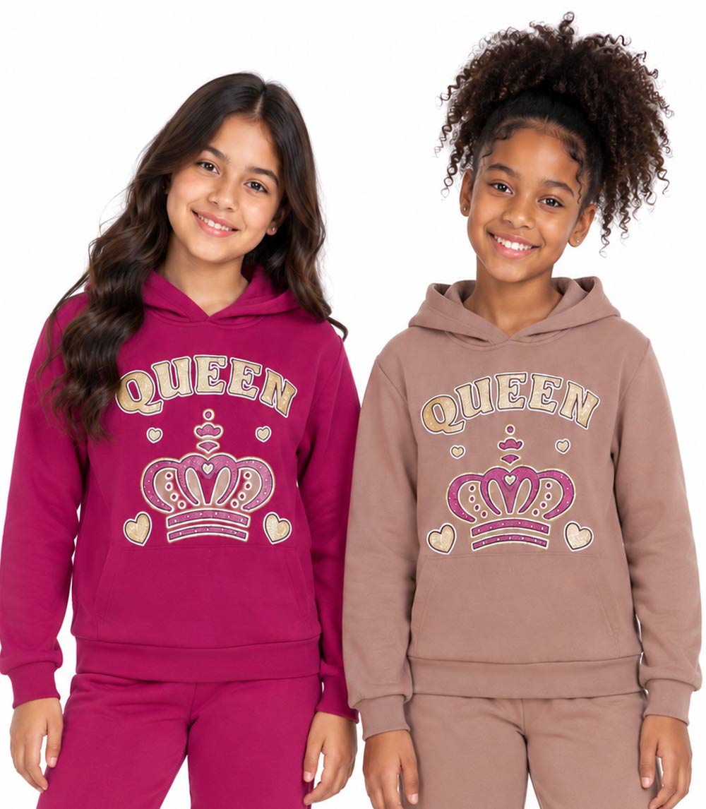 Conjunto deportivo con capucha y estampado de perro rosa para niña - 8618102