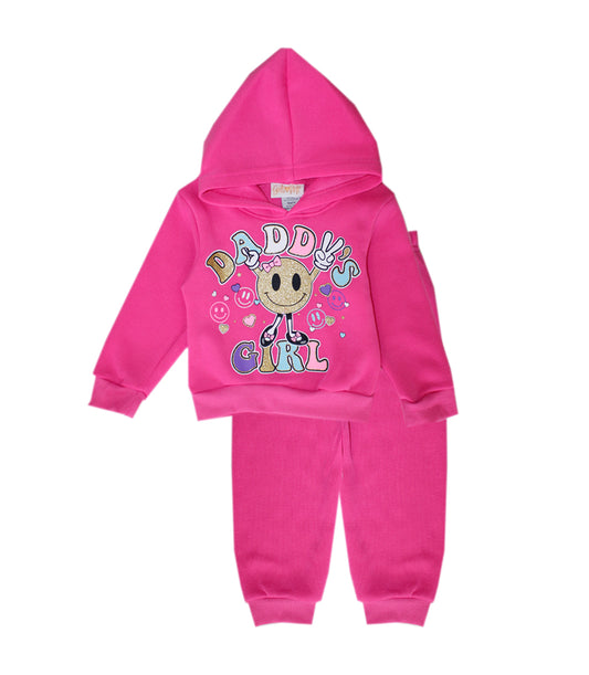 GIRLS PINK Happy Face Screen Hooded Pull Over Jogset-8632201