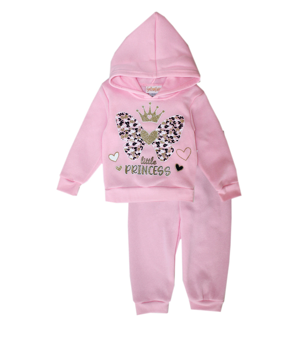 GIRLS PINK Butterfly Princess Screen Hooded Pull Over Jogset-8632401