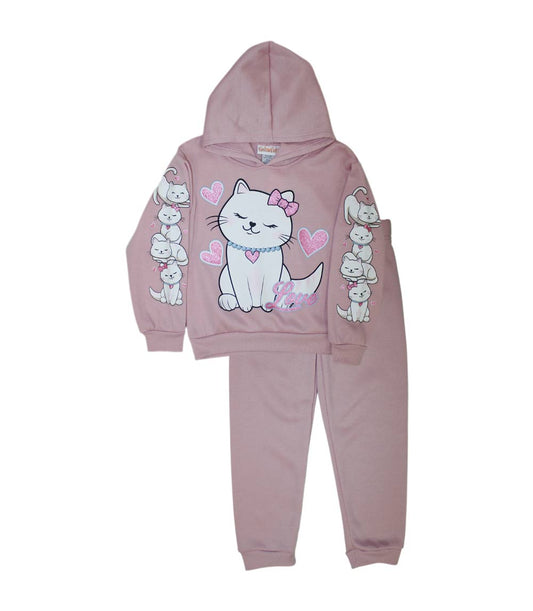 Conjunto deportivo con capucha y estampado de perro rosa para niña - 8618102