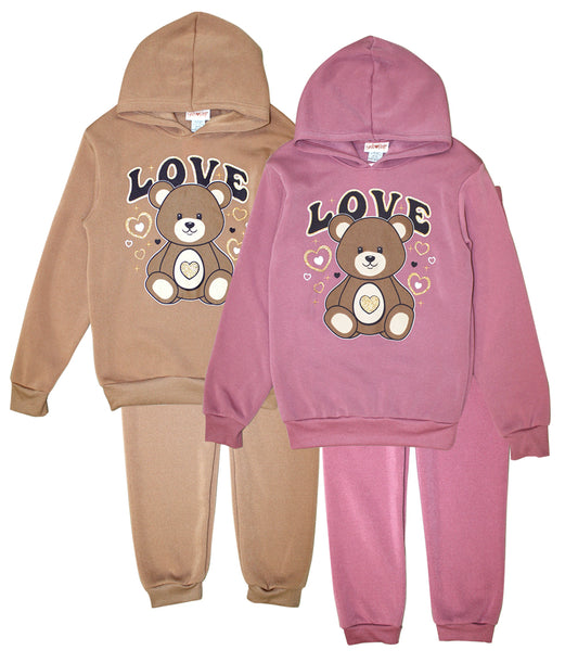 GIRLS PINK Teddy Bear Love Screen Hooded Pull Over Jogset-8635527