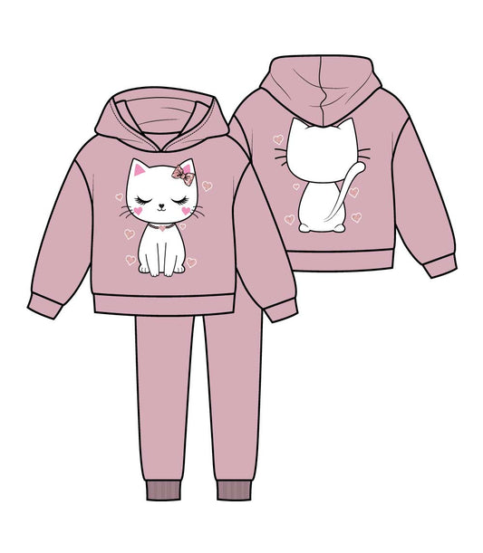 Conjunto deportivo con capucha y estampado de gato rosa para niña - 8616227