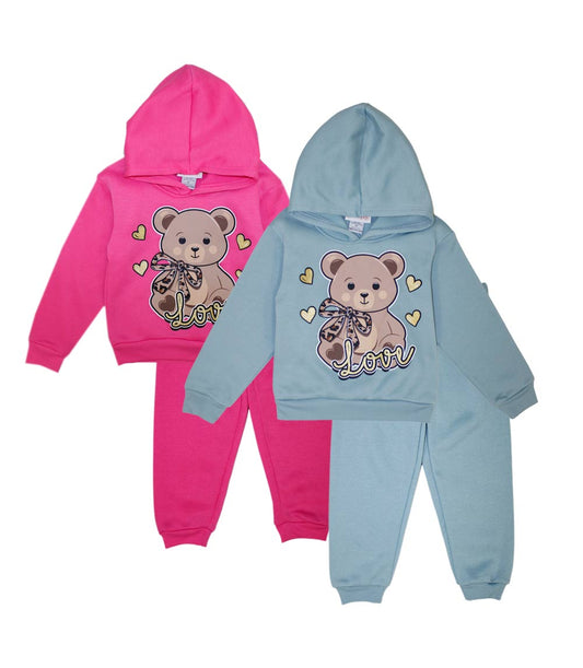 Conjunto deportivo con capucha y estampado de osito de peluche rosa para niña - 8640004