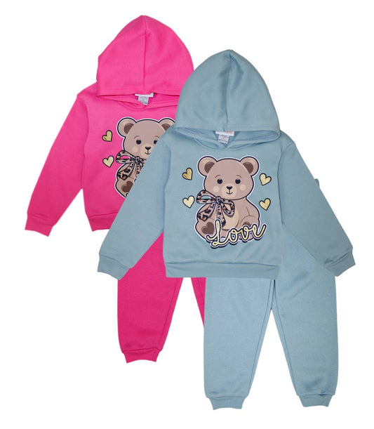 GIRLS PINK Teddy Bear Love Screen Hooded Pull Over Jogset-8640004