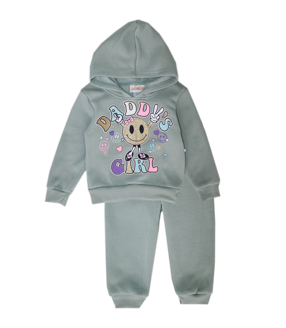 GIRLS PINK Happy Face Screen Hooded Pull Over Jogset-8642001