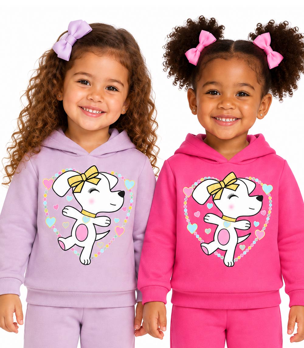 GIRLS PINK Dog W Heart Screen Hooded Pull Over Jogset - 8643901