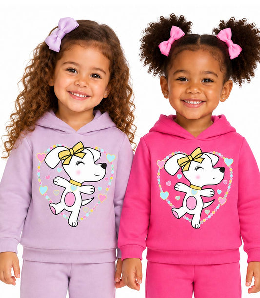 GIRLS PINK Dog W Heart Screen Hooded Pull Over Jogset - 8643901
