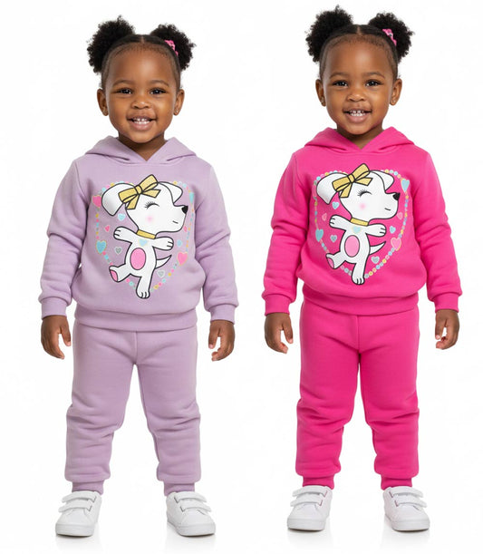 GIRLS PINK Dog W Heart Screen Hooded Pull Over Jogset - 8643902