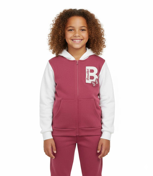 GIRLS PINK Conjunto deportivo de forro polar con parche de chenilla y cremallera frontal con capucha - 8644727