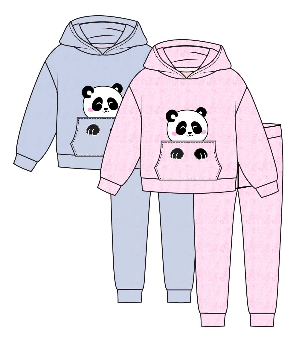 GIRLS PINK Panda Bear Applique Hoodie Woobie Jog Set-8647627