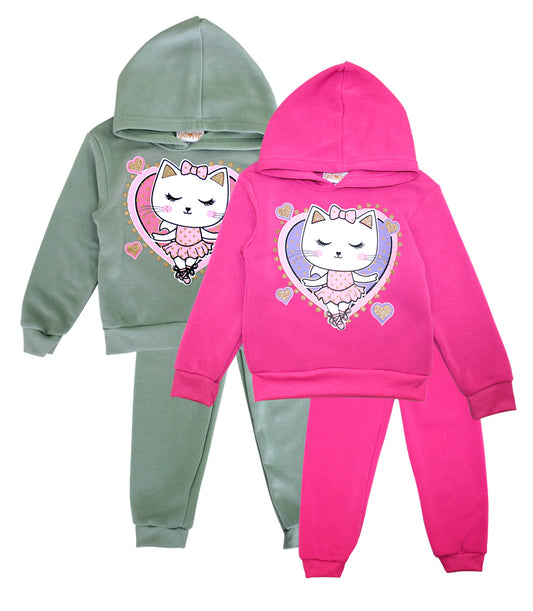 GIRLS PINK Cat Princess Screen Hooded Pull Over Jogset-8653301