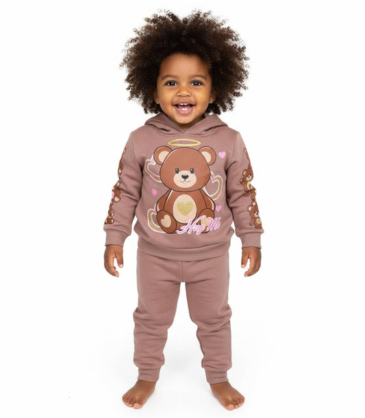 GIRLS PINK Teddy Bear Hug Me Screen Hooded Pull Over Jogset-8656902