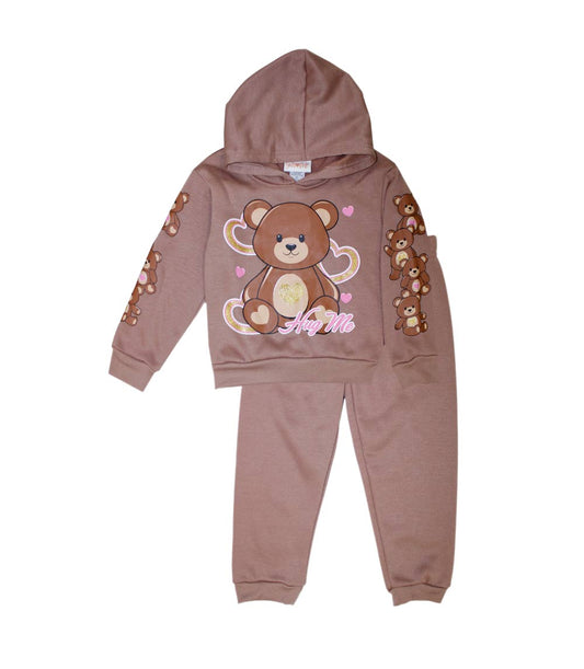 Conjunto deportivo con capucha y estampado de osito de peluche rosa para niña - 8656904
