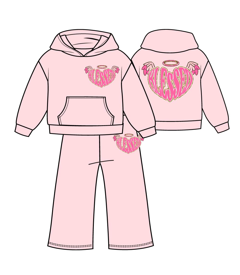 Conjunto deportivo con capucha y estampado de perro rosa para niña - 8618102