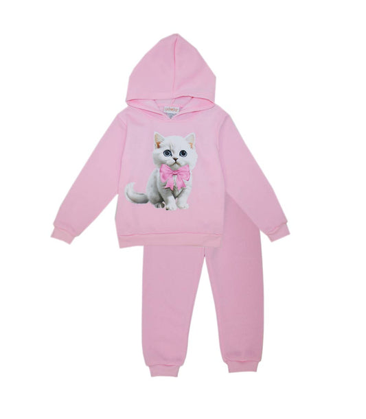 Conjunto deportivo con capucha y estampado de perro rosa para niña - 8618102