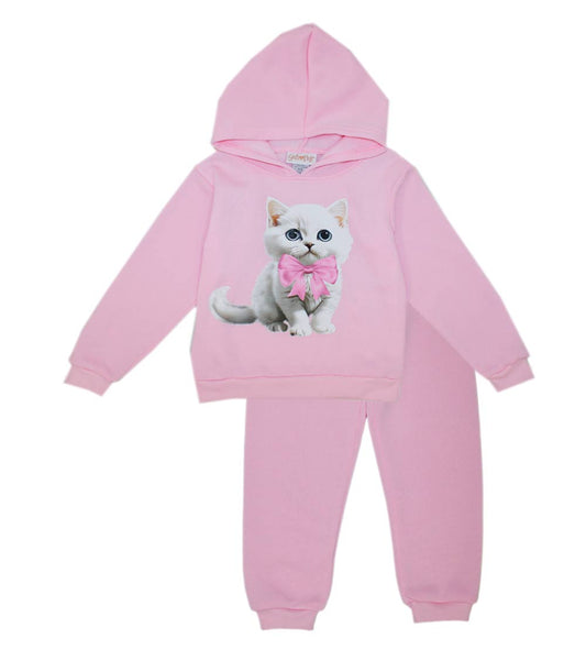 GIRLS PINK Cat Photo Screen Hooded Pull Over Jogset-8659802