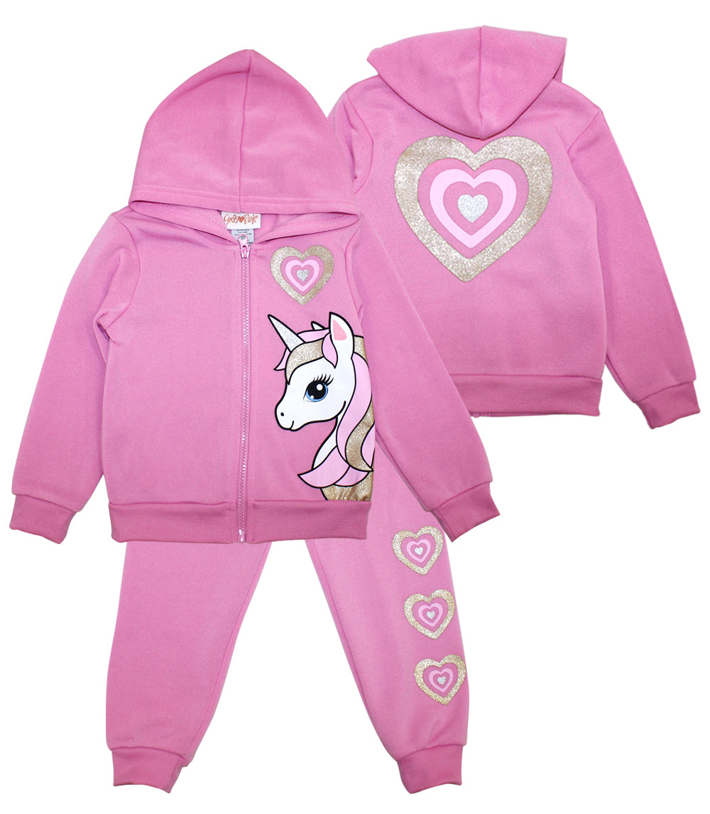 GIRLS PINK Unicorn Screen Hooded Pull Over Jogset-8660302