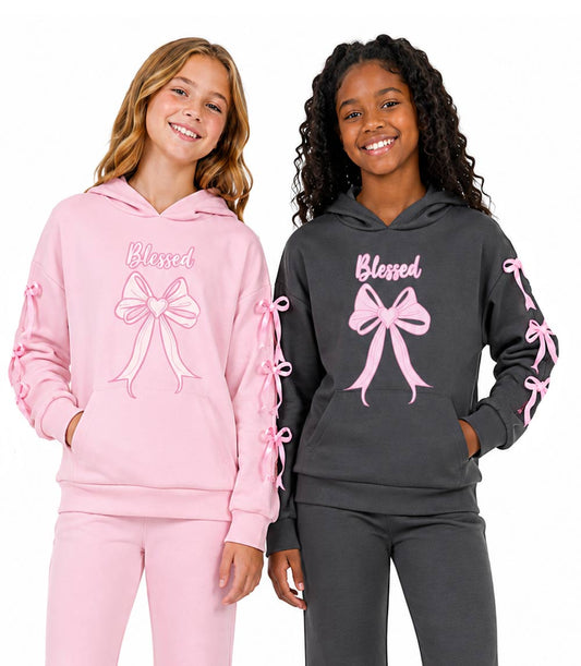 Conjunto deportivo con capucha y estampado de perro rosa para niña - 8618102