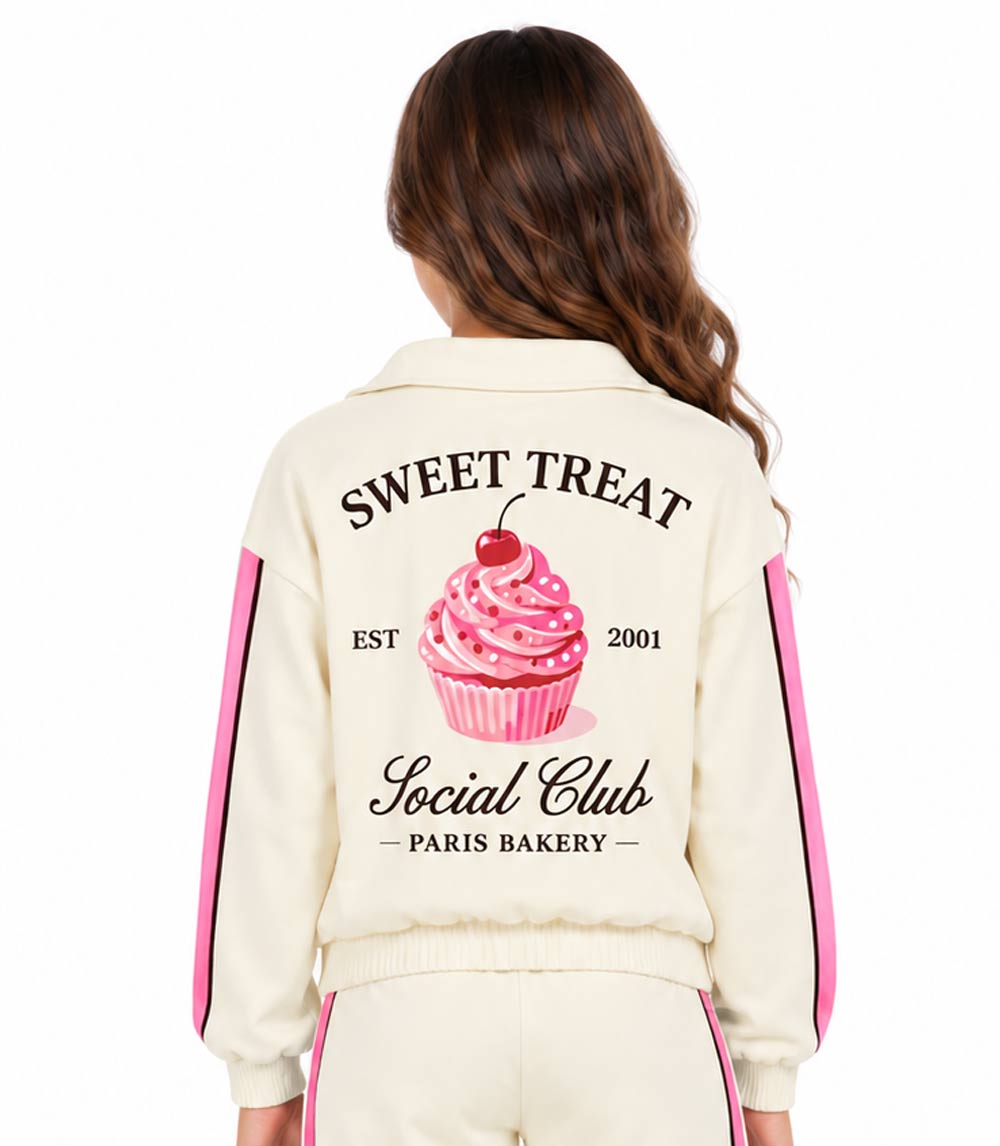 Girls Pink Half Zip Top w Front and Back Screen and Flared Pants – 8665127