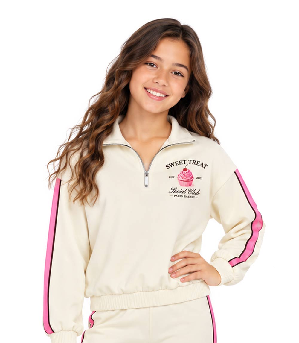 Girls Pink Half Zip Top w Front and Back Screen and Flared Pants – 8665127