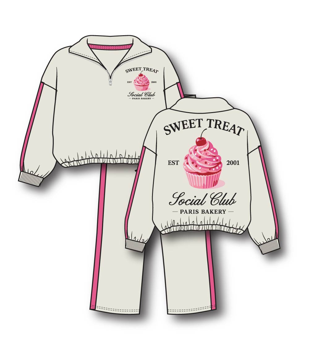 Girls Pink Half Zip Top w Front and Back Screen and Flared Pants – 8665127