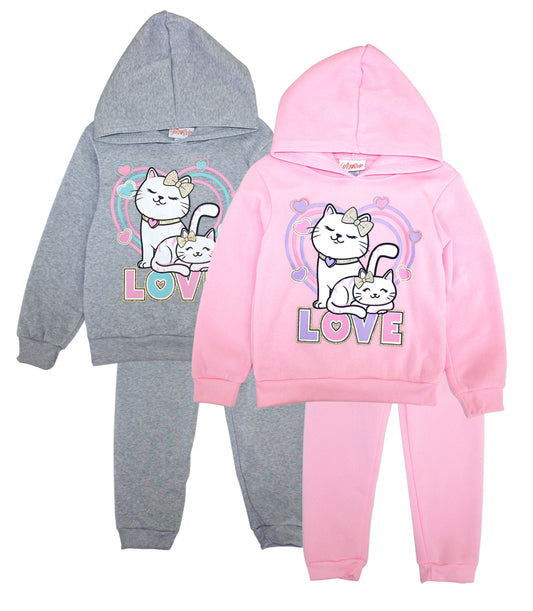 GIRLS PINK "Cat Love" Screen Hooded Pull Over Jogset-8671004