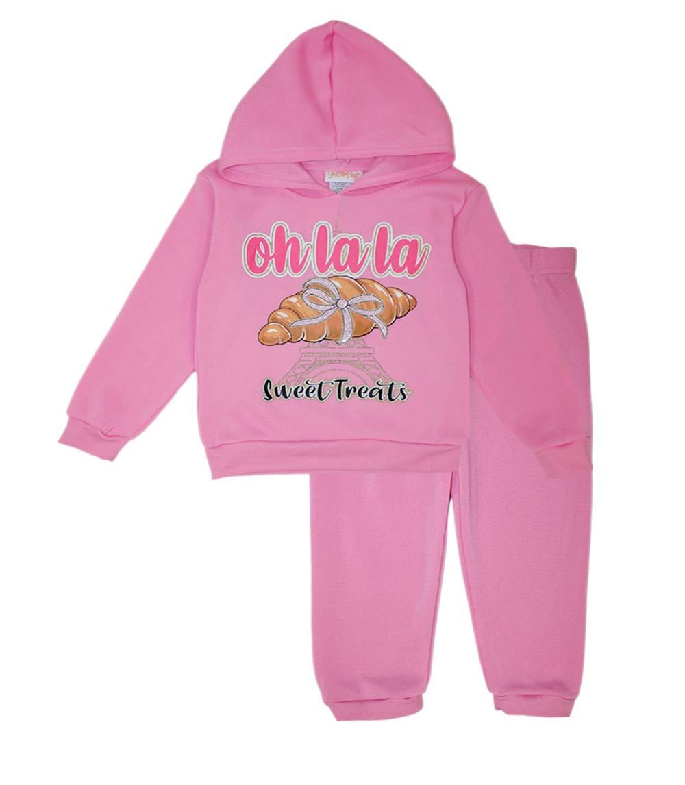Conjunto deportivo con capucha y estampado de perro rosa para niña - 8618102