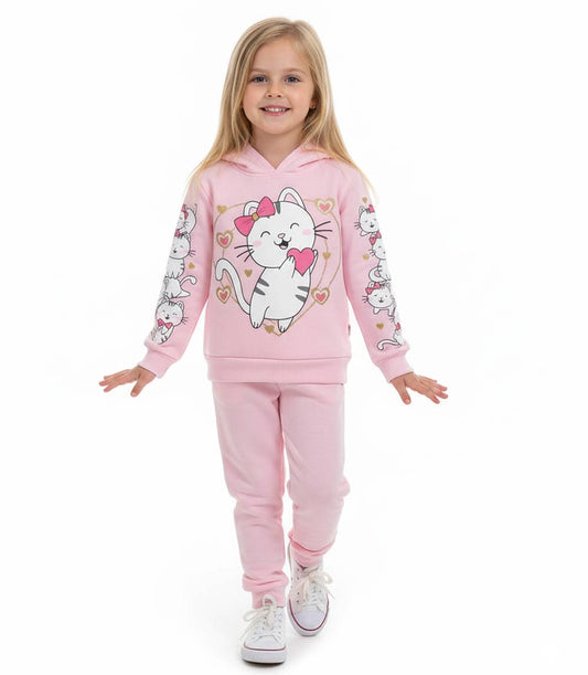 GIRLS PINK Cat Love Screen Hooded Pull Over Jogset-8675104