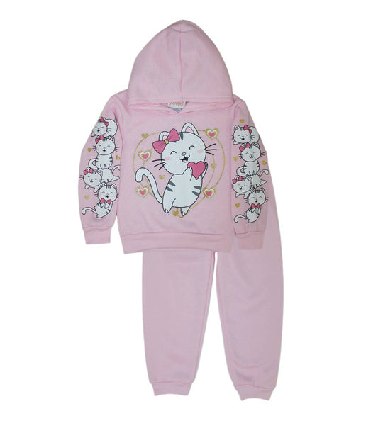 Conjunto deportivo con capucha y estampado "Cat Love" para niña (rosa) - 8675104