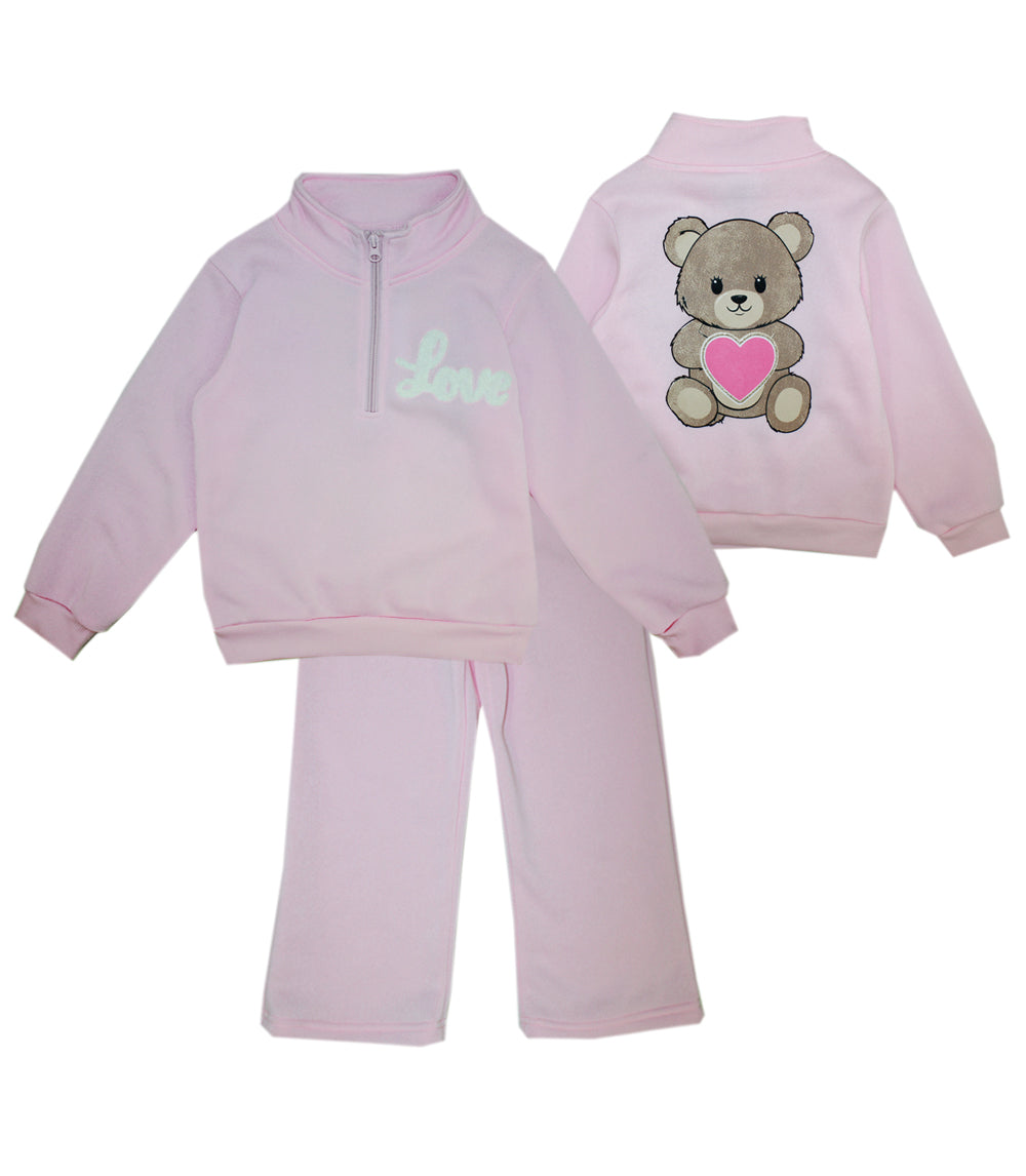 GIRLS PINK Love and Bear Screen on Back Half Zip Collar Flared Pant-8676604