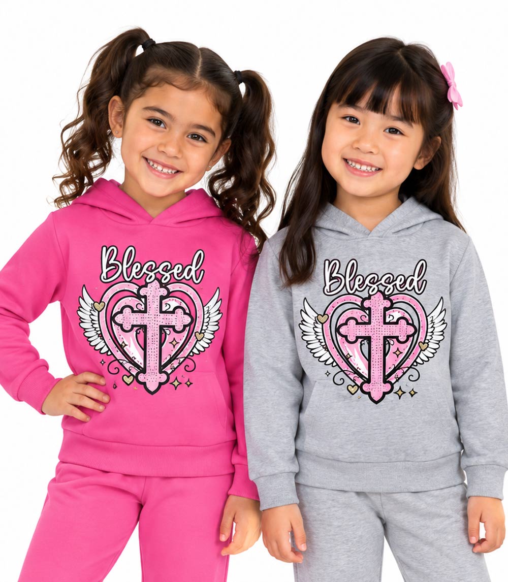 Conjunto deportivo con capucha y estampado de perro rosa para niña - 8618102