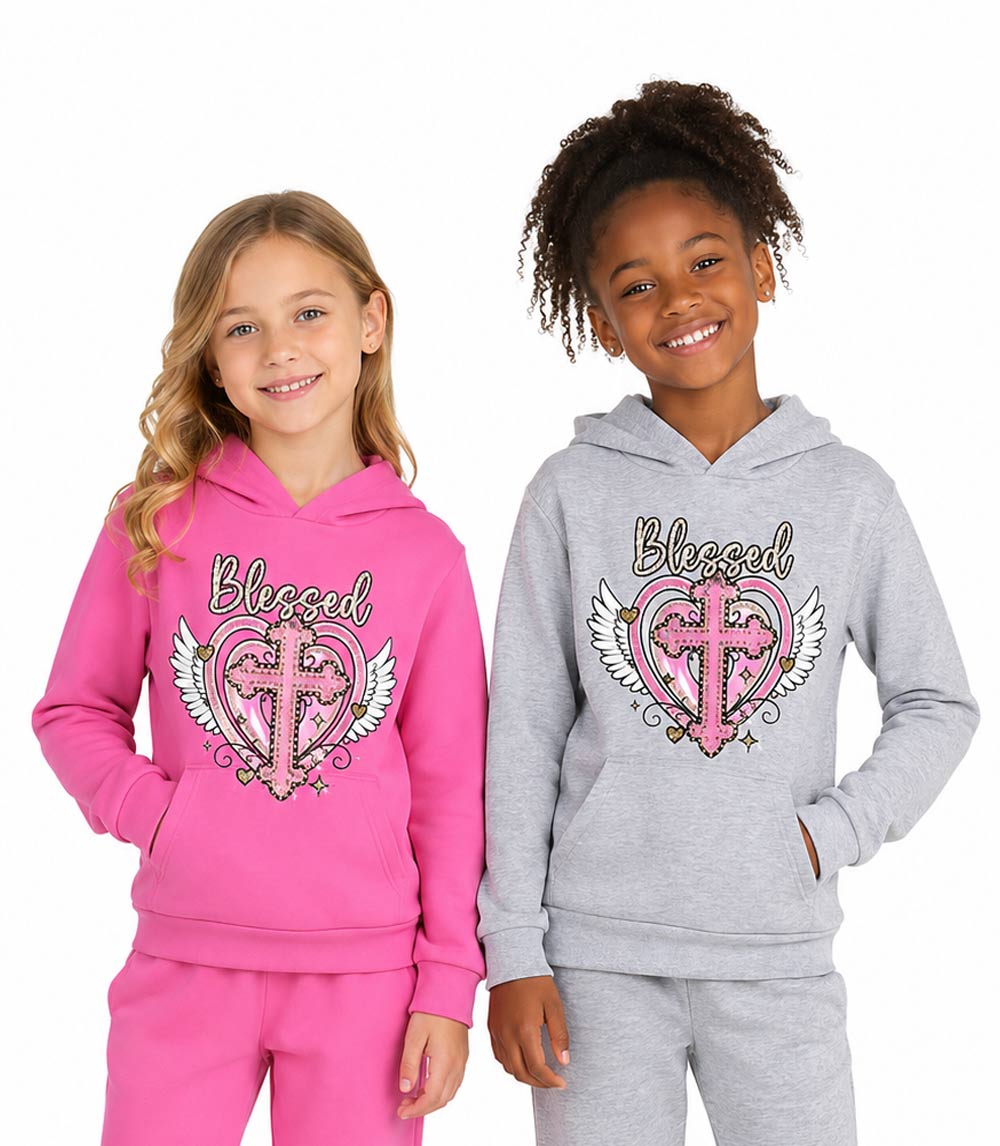 Conjunto deportivo con capucha y estampado de perro rosa para niña - 8618102