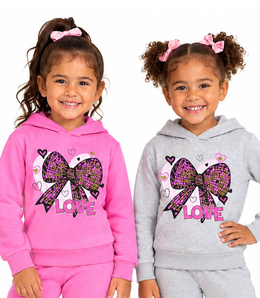 Girls Pink Bow with Heart Screen Pull On Hoodie & Jogger Set – 8684602