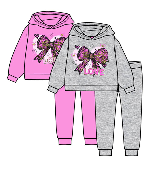 Girls Pink Bow with Heart Screen Pull On Hoodie & Jogger Set – 8684602