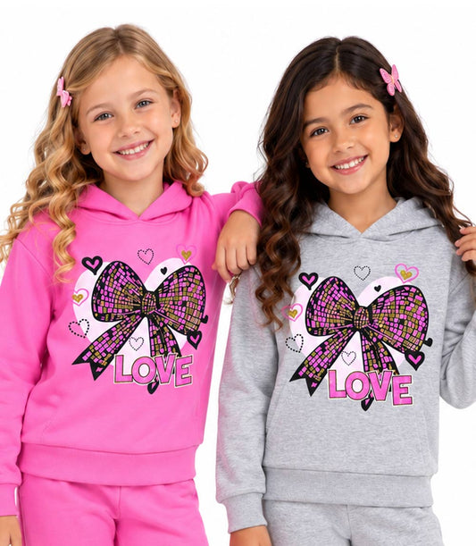 Girls Pink Bow with Heart Screen Pull On Hoodie & Jogger Set – 8684604
