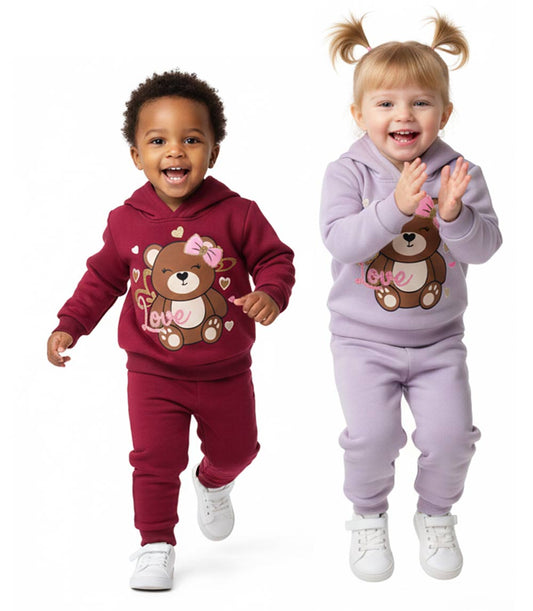 GIRLS PINK Teddy Bear Love Screen Hooded Pull Over Jogset-8615801