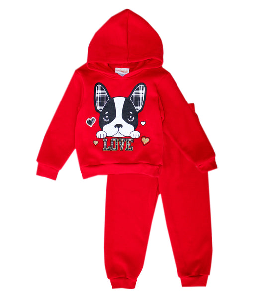 GIRLS PINK Puppy Love Screen Hooded Pull Over Jogset-8689102